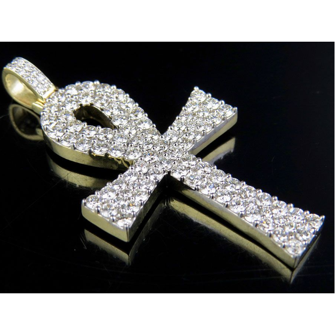 10K Solid Gold Lab Grown Diamond Ankh Cross Pendant
