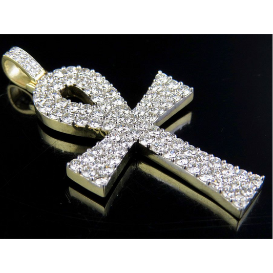 10K Solid Gold Lab Grown Diamond Ankh Cross Pendant