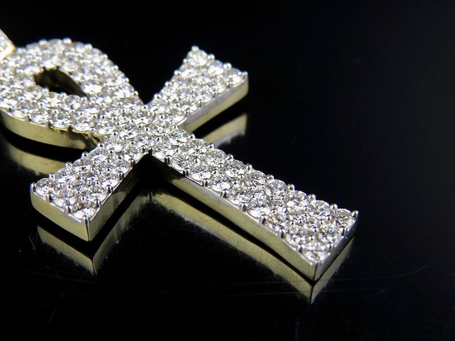 10K Solid Gold Lab Grown Diamond Ankh Cross Pendant