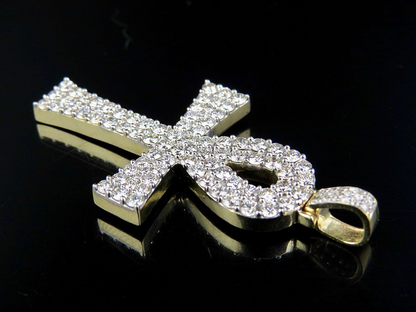 10K Solid Gold Lab Grown Diamond Ankh Cross Pendant