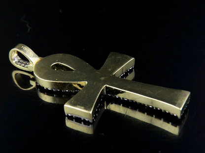 10K Solid Gold Lab Grown Diamond Ankh Cross Pendant