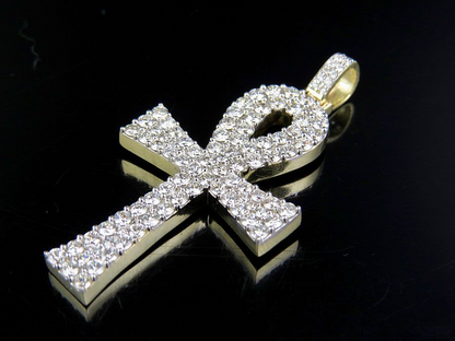 10K Solid Gold Lab Grown Diamond Ankh Cross Pendant