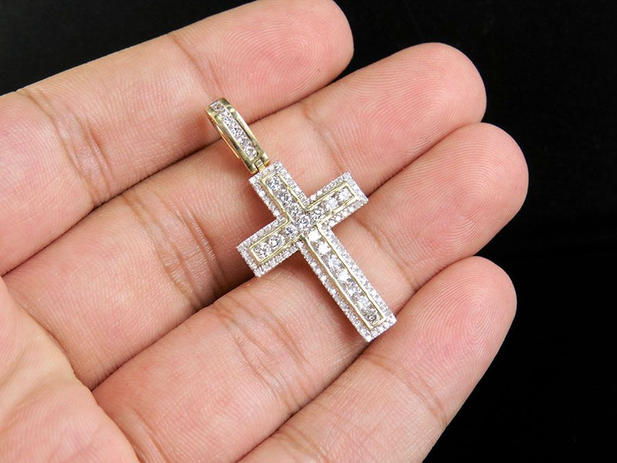1.5 Inch Lab Grown Diamond 10K Channel Cross Pendant