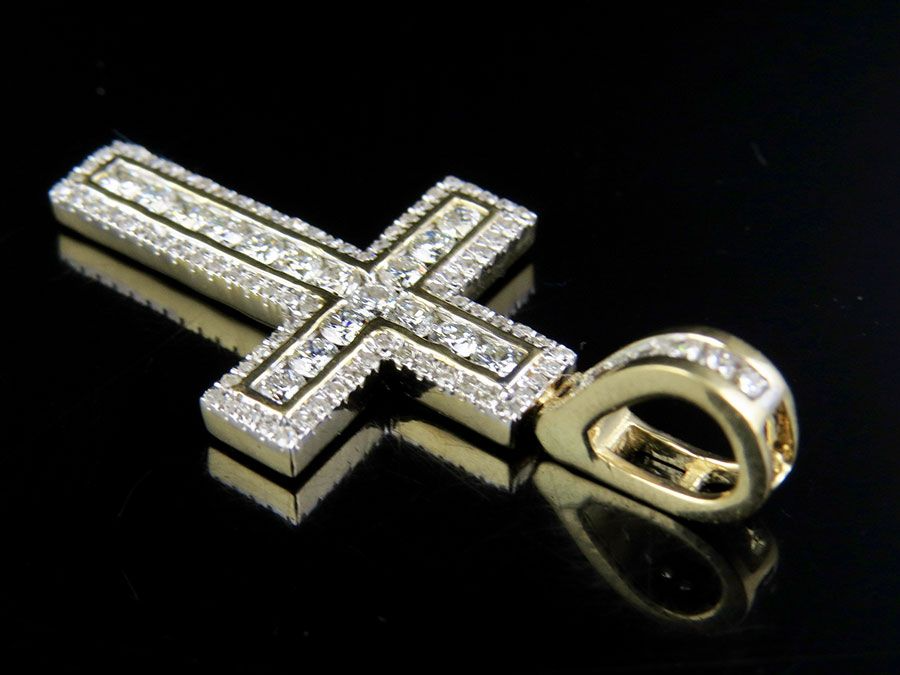1.5 Inch Lab Grown Diamond 10K Channel Cross Pendant