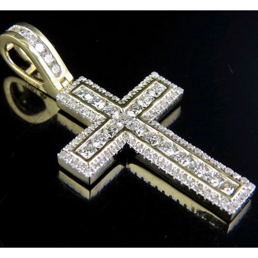 1.5 Inch Lab Grown Diamond 10K Channel Cross Pendant