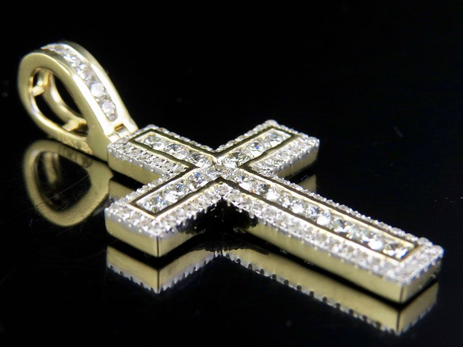 1.5 Inch Lab Grown Diamond 10K Channel Cross Pendant