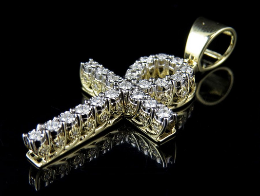 10K Lab Grown Diamond 3D Miracle Ankh Cross Pendant .