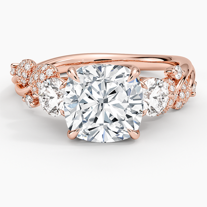 21/2 CT Cushion Lab Grown Diamond Canopy Three Stone Diamond Ring