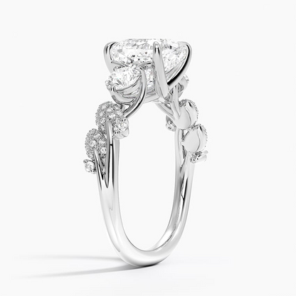 21/2 CT Cushion Lab Grown Diamond Canopy Three Stone Diamond Ring