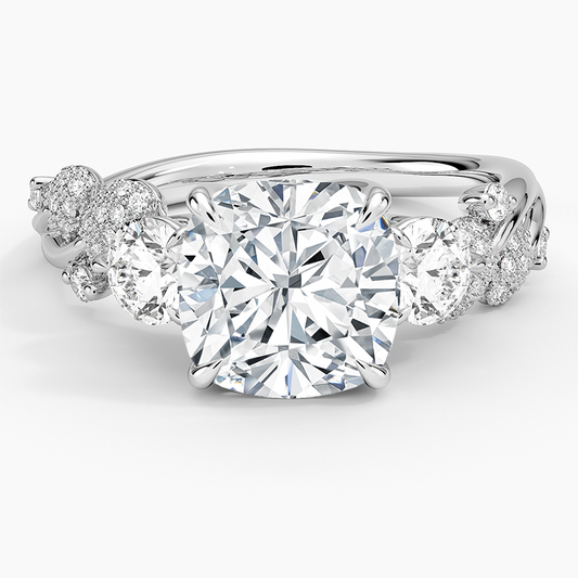 21/2 CT Cushion Lab Grown Diamond Canopy Three Stone Diamond Ring