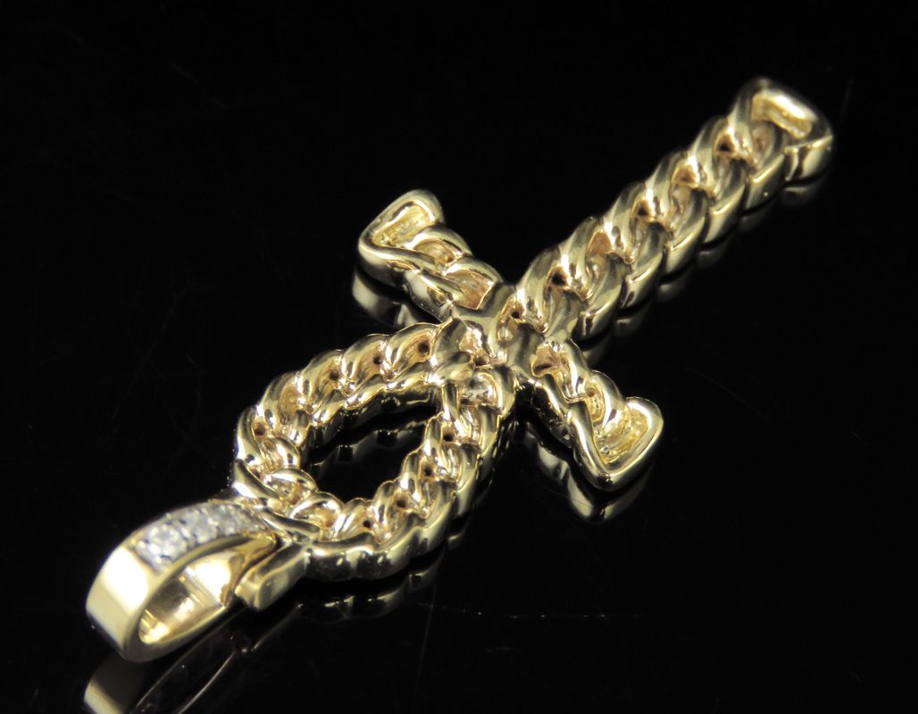 10K Lab Grown Diamond Cuban Ankh Cross Pendant