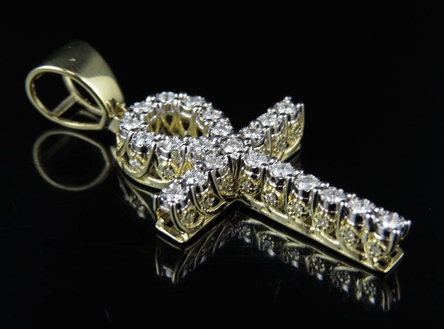 10K Lab Grown Diamond 3D Miracle Ankh Cross Pendant .