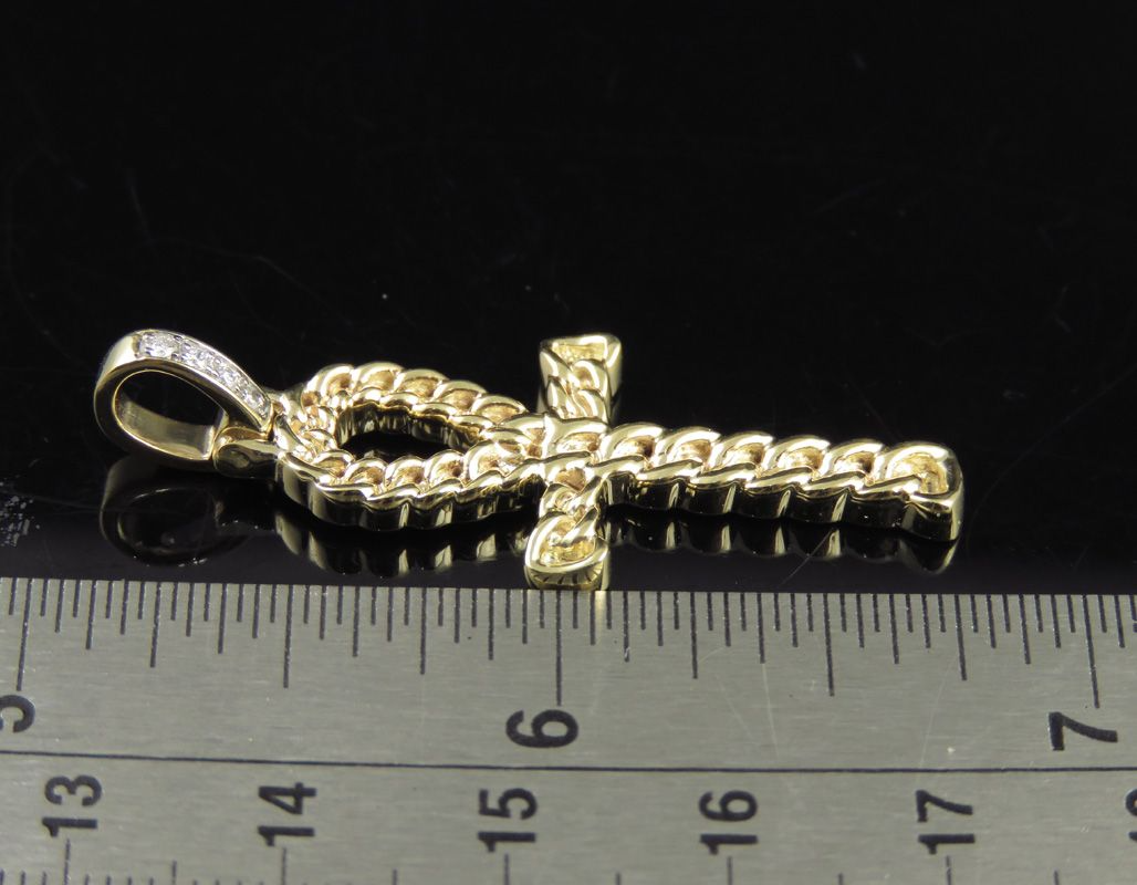 10K Lab Grown Diamond Cuban Ankh Cross Pendant