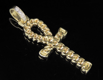 10K Lab Grown Diamond Cuban Ankh Cross Pendant