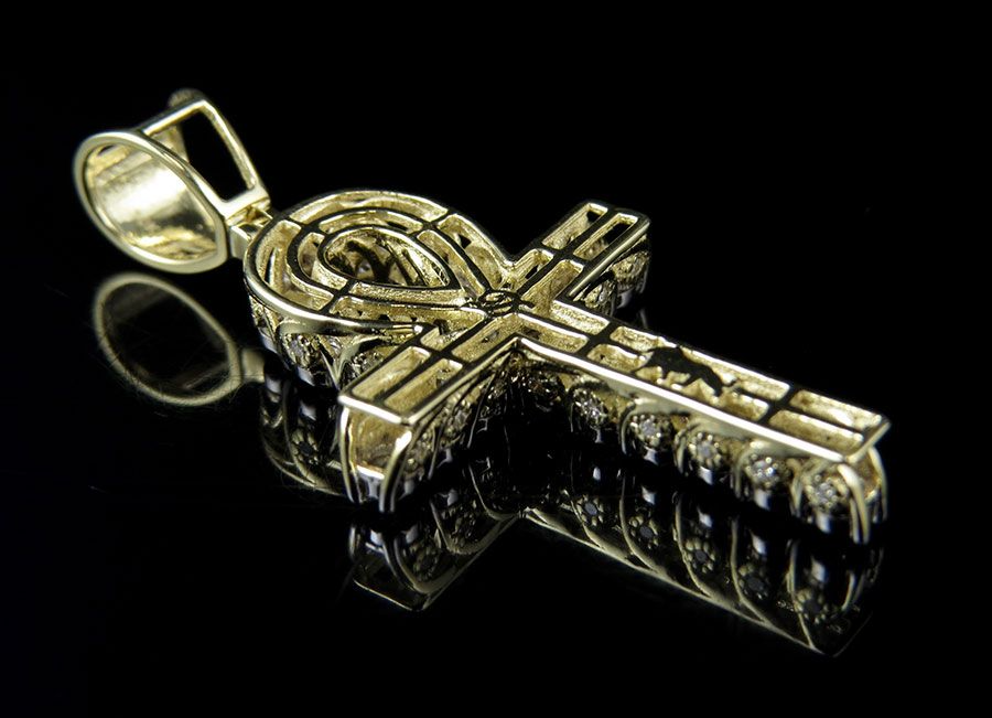 10K Lab Grown Diamond 3D Miracle Ankh Cross Pendant .