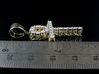 10K Lab Grown Diamond 3D Miracle Ankh Cross Pendant .