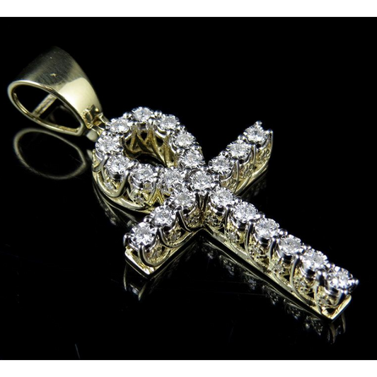 10K Lab Grown Diamond 3D Miracle Ankh Cross Pendant .