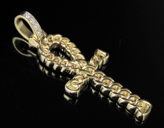 10K Lab Grown Diamond Cuban Ankh Cross Pendant