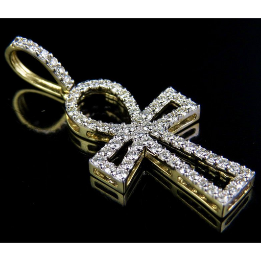 1.25 Inch Lab Grown Diamond Ankh Border Cross Pendant