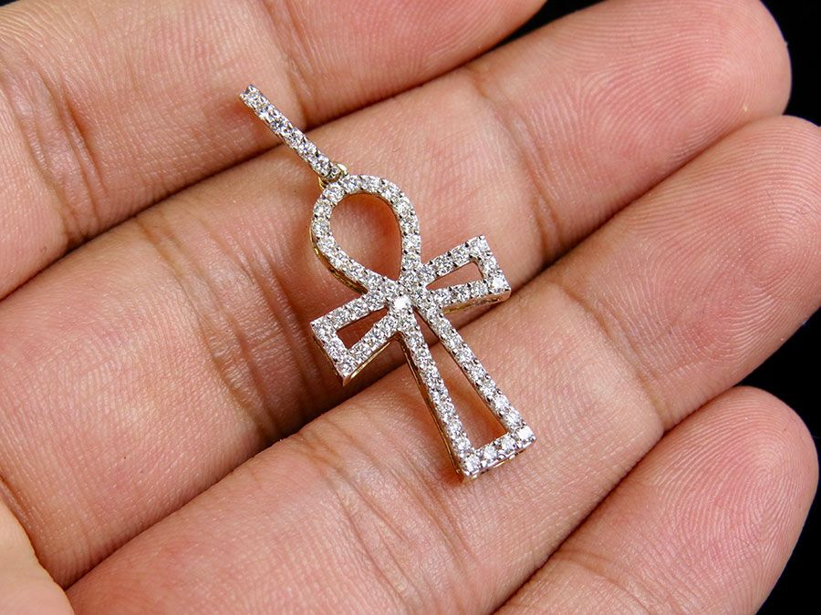 1.25 Inch Lab Grown Diamond Ankh Border Cross Pendant