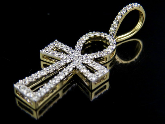 1.25 Inch Lab Grown Diamond Ankh Border Cross Pendant
