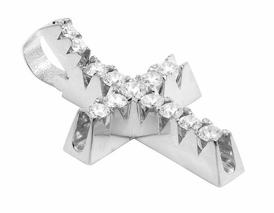 10k Lab Grown Diamond Pyramid Prong Cross Pendant