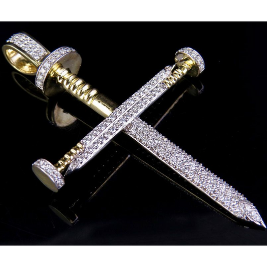 3 Inch 10K Nail Cross Lab Grown Diamond Pendant Charm