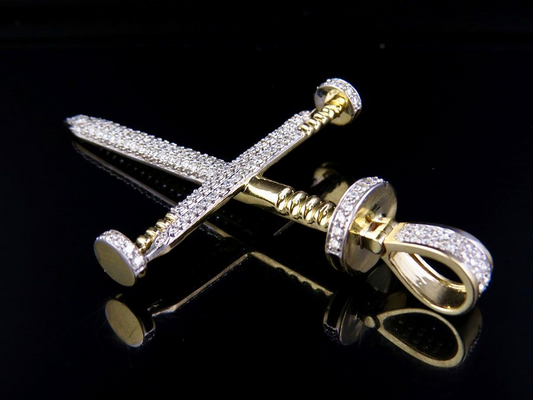 3 Inch 10K Nail Cross Lab Grown Diamond Pendant Charm