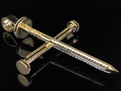 3 Inch 10K Nail Cross Lab Grown Diamond Pendant Charm