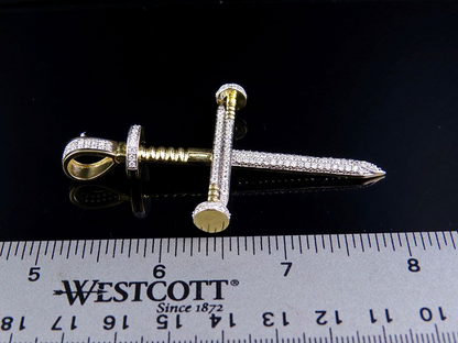 3 Inch 10K Nail Cross Lab Grown Diamond Pendant Charm