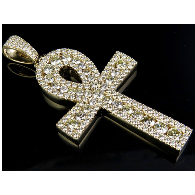 14K Pave Set Lab Grown Diamond Ankh Cross Pendant