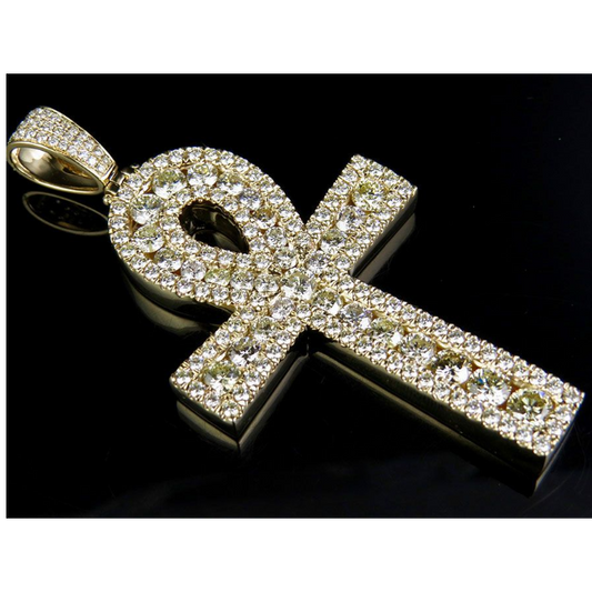 14K Pave Set Lab Grown Diamond Ankh Cross Pendant