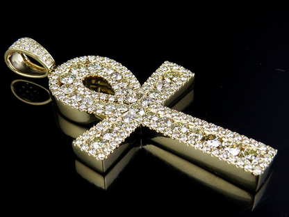 14K Pave Set Lab Grown Diamond Ankh Cross Pendant