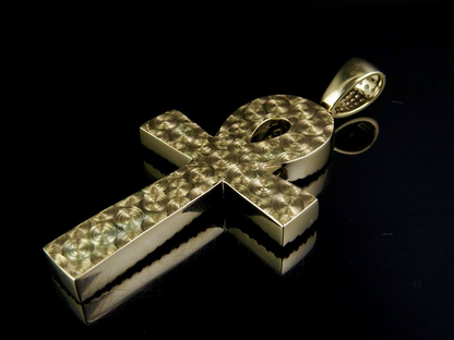 14K Pave Set Lab Grown Diamond Ankh Cross Pendant
