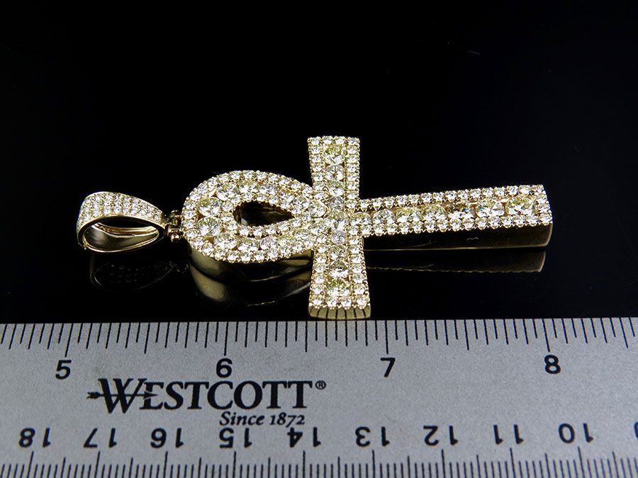 14K Pave Set Lab Grown Diamond Ankh Cross Pendant