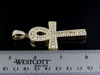 14K Pave Set Lab Grown Diamond Ankh Cross Pendant