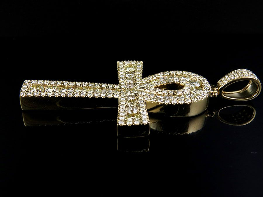14K Pave Set Lab Grown Diamond Ankh Cross Pendant