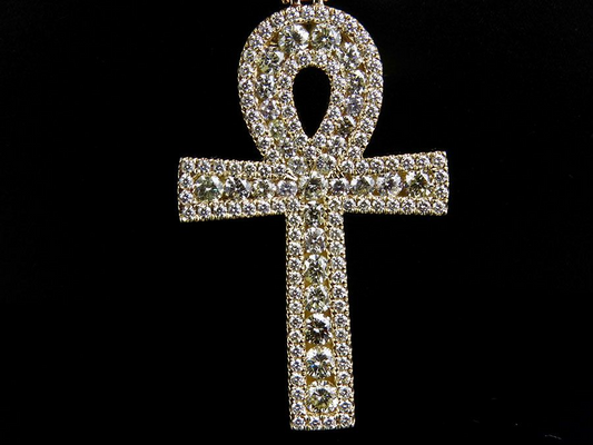14K Pave Set Lab Grown Diamond Ankh Cross Pendant