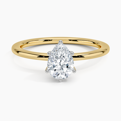 3/4Ct Pear Lab Grown Diamond Six Prong Gold Ring