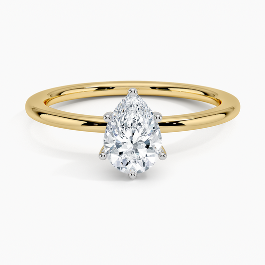 3/4Ct Pear Lab Grown Diamond Six Prong Gold Ring