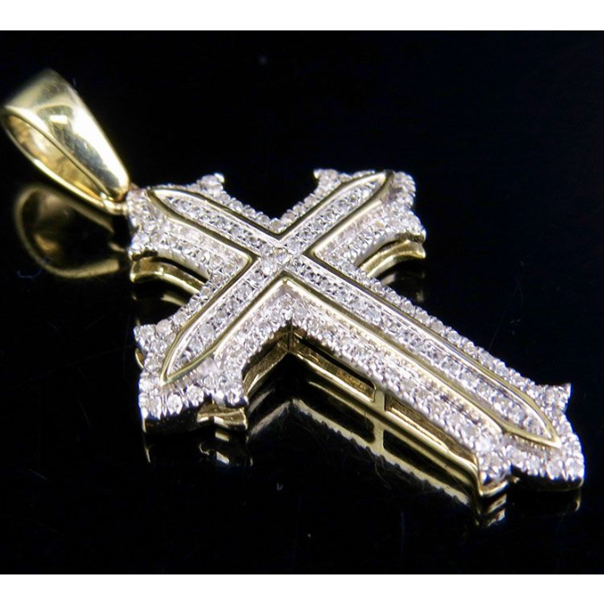1.25 Inch 10K Mini Cross Lab Grown Diamond Pendant Charm