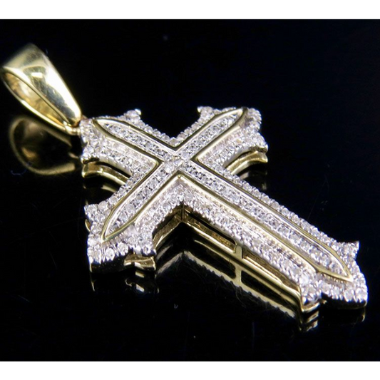 1.25 Inch 10K Mini Cross Lab Grown Diamond Pendant Charm