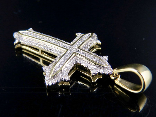1.25 Inch 10K Mini Cross Lab Grown Diamond Pendant Charm