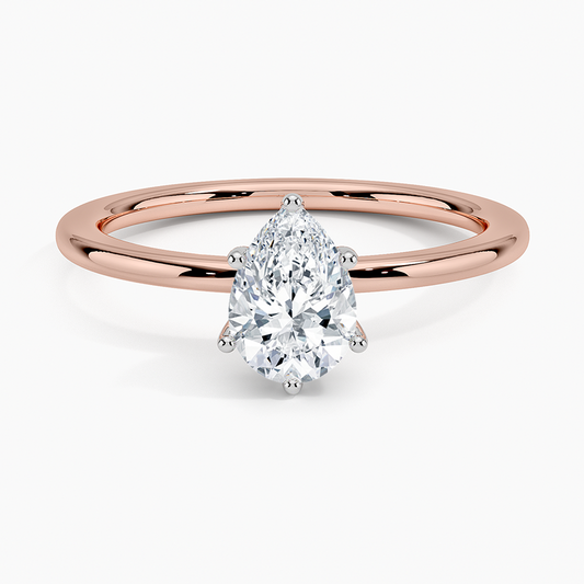 3/4Ct Pear Lab Grown Diamond Six Prong Gold Ring