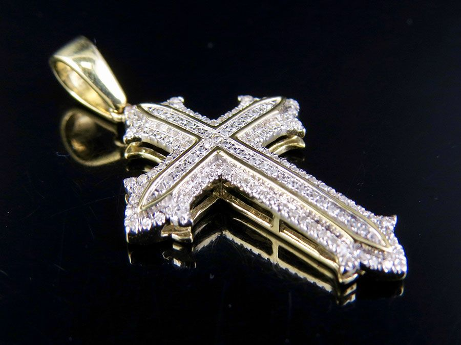 1.25 Inch 10K Mini Cross Lab Grown Diamond Pendant Charm