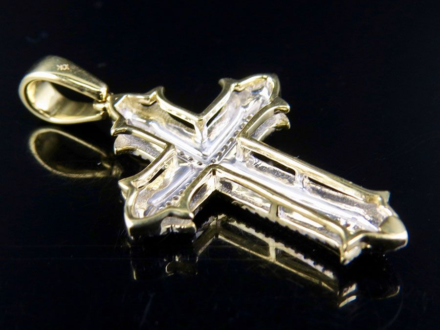 1.25 Inch 10K Mini Cross Lab Grown Diamond Pendant Charm