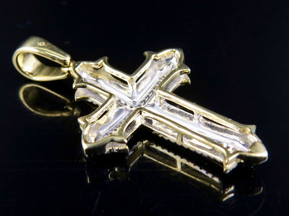 1.25 Inch 10K Mini Cross Lab Grown Diamond Pendant Charm