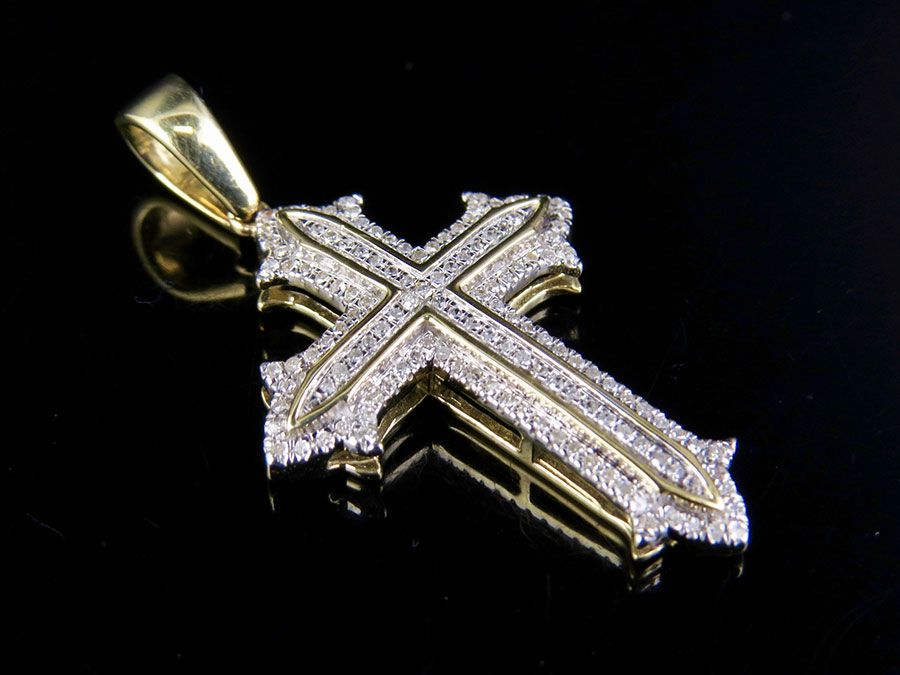 1.25 Inch 10K Mini Cross Lab Grown Diamond Pendant Charm