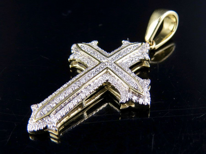 1.25 Inch 10K Mini Cross Lab Grown Diamond Pendant Charm