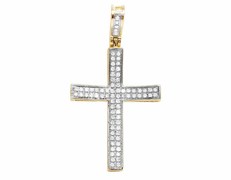 Solid 10K Concave Cross Lab Grown Diamond Pendant